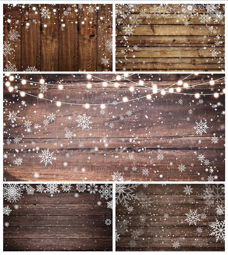 Mehofond Winter Brown Wood Floor Photo Background Christmas Snowflake Baby Shower Birthday Party Photography Backdrops Studio