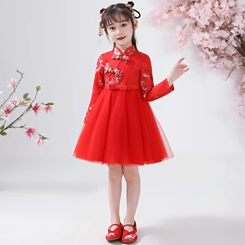 Chinese Flower Girl Dress For Wedding Girls Cheongsam Dress Chinese Hafu Kids Dresses  Baby Traditional Garments New Year Dress