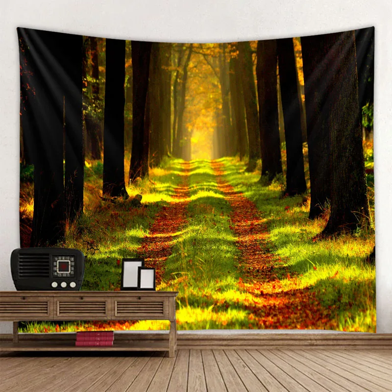 

Nature Landscape Tapestry Sunshine Forest Wall Hanging Living Room Wall Decor Bohemian Psychedelic Room Decor Background Cloth