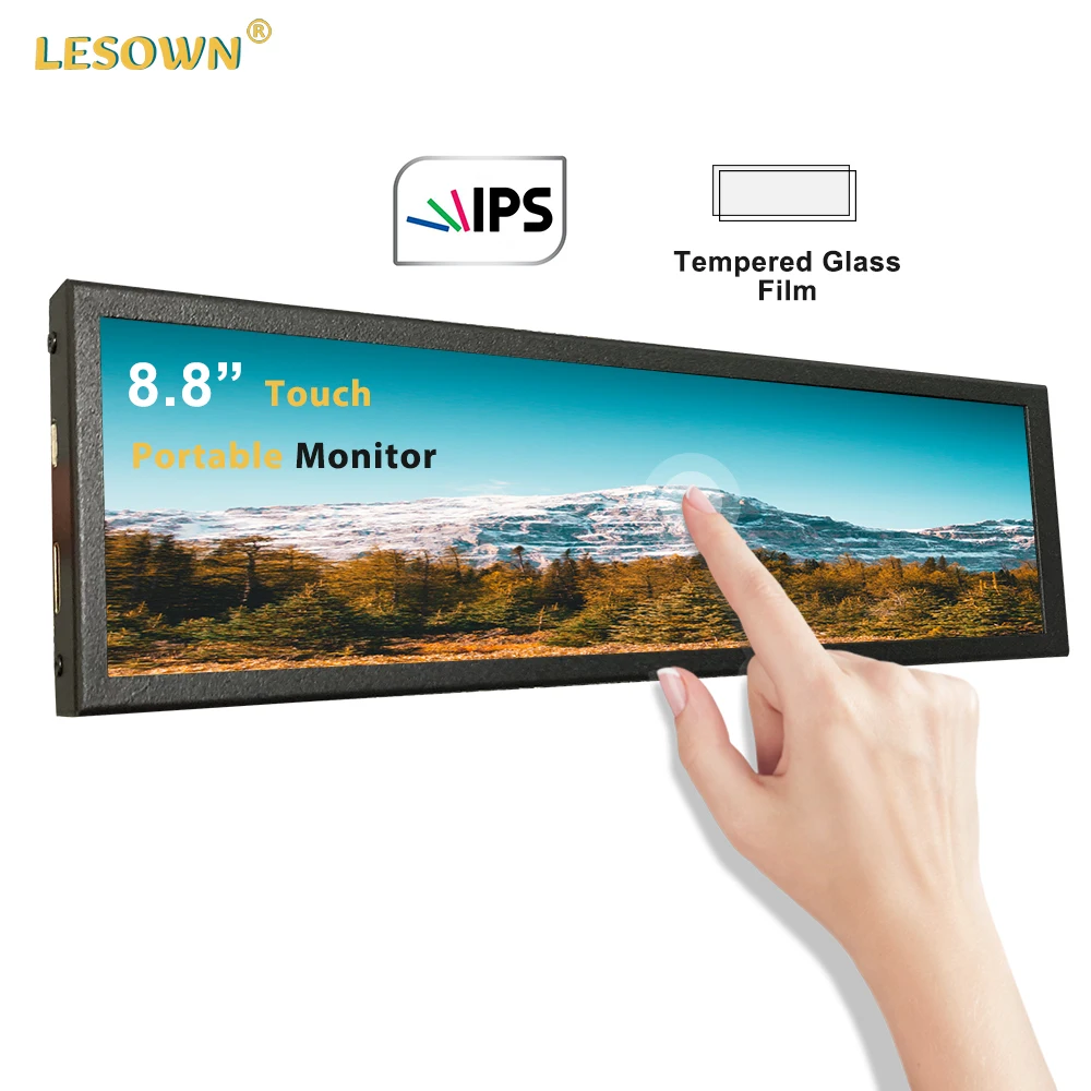 Layar Sentuh Kapasitif 8.8 ''480X1920 Monitor Portabel Strip Panjang, LCD Bar Peregangan Layar Kedua USB Aida64 Sub Display CPU GPU HDMI