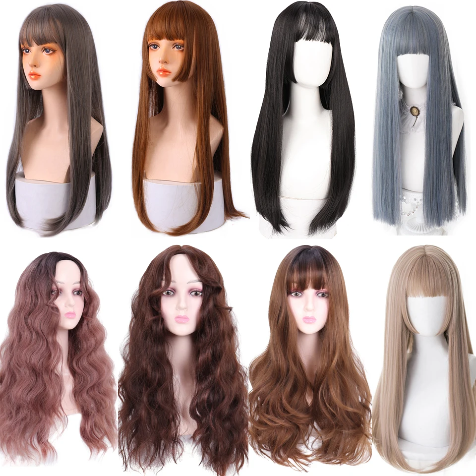 SHANGKE Synthetic Long Straight Cosplay Wig With Bangs Wigs for Women African American Lolita wig Cosplay Wig