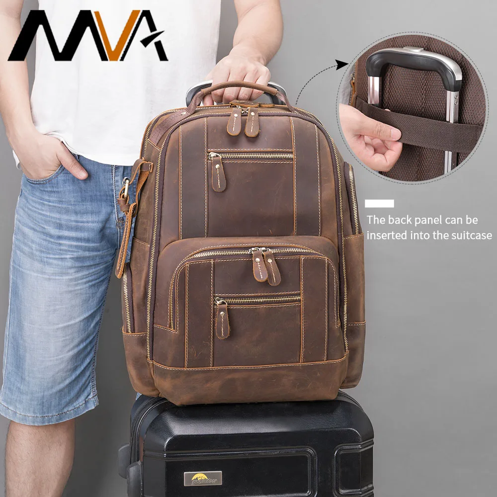 MVA Men's Vintage Crazy Horse Leather Backpack 15.6