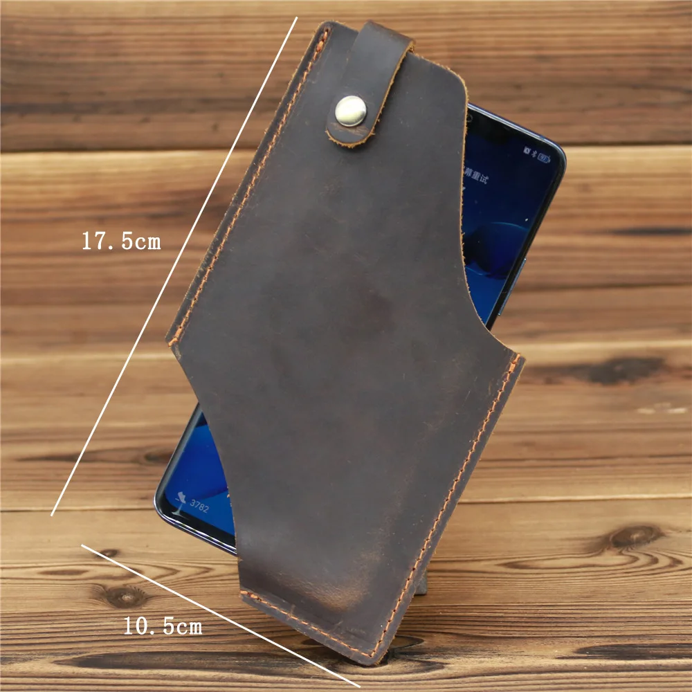 100% Genuine Leather Men Phone Holster Case Belt Waist Bag for iPhone 13 Pro MAX 5.4-6.7 inch Cellphone Wallet