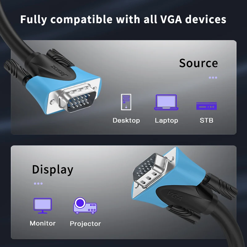 Jasoz VGA Cable VGA Male to Male Cable 1080P 3m Cabo 15 Pin Cord Wire Braided Shielding for Computer Monitor Projector VGA Cable