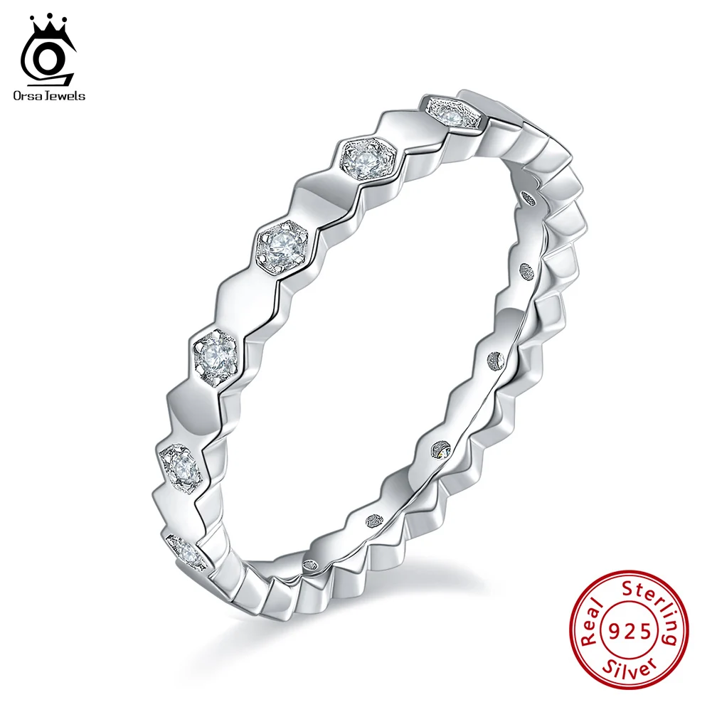 Imagem -03 - Orsa Jóias Simples Favo de Mel Design Aliança de Casamento com Diamante Moissanite 925 Prata Esterlina para Mulheres Presente de Natal Smr50