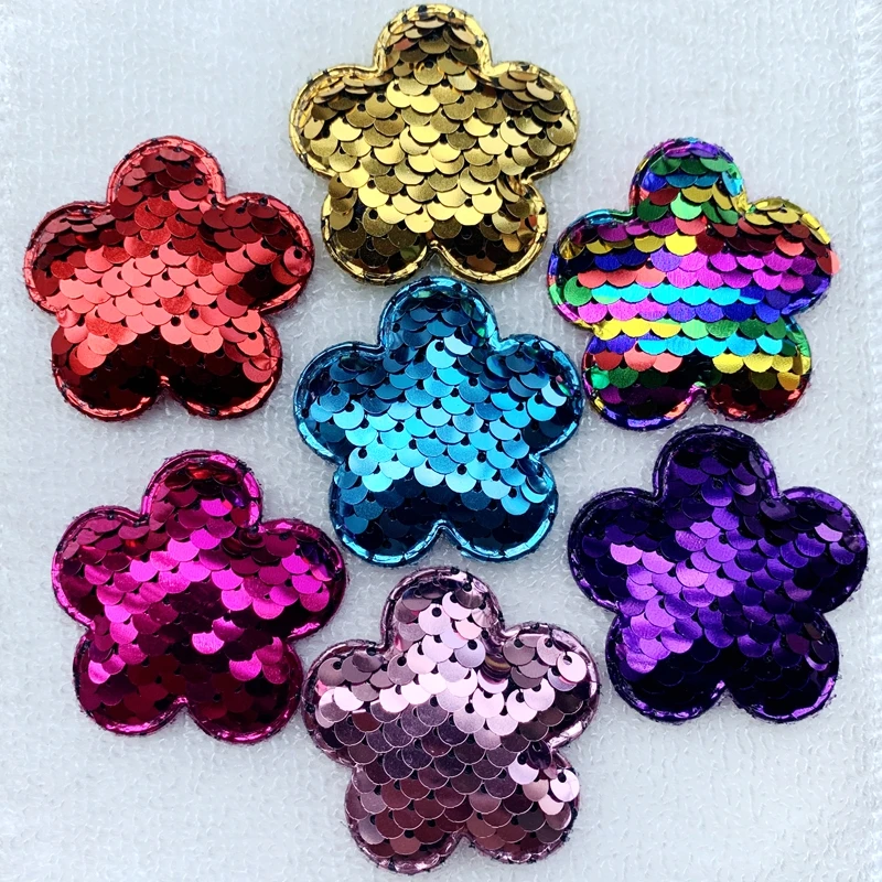 New Shiny Colorful Flowers Reversible Scale Sequins Sew on Patches for Clothes DIY Patch Applique Scrapbook Craft 48mm 10pcs-K15