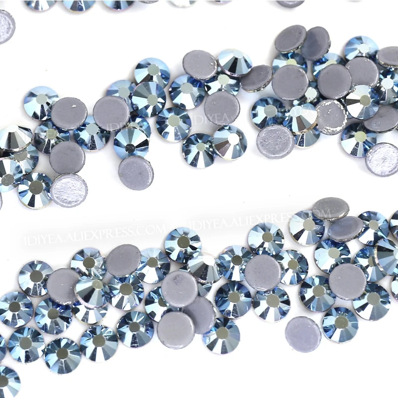 Pretty Sky Blue Light Gold hot fix rhinestones flat back crystal strass glass stone to diy diamond on fabric garment bag glitter