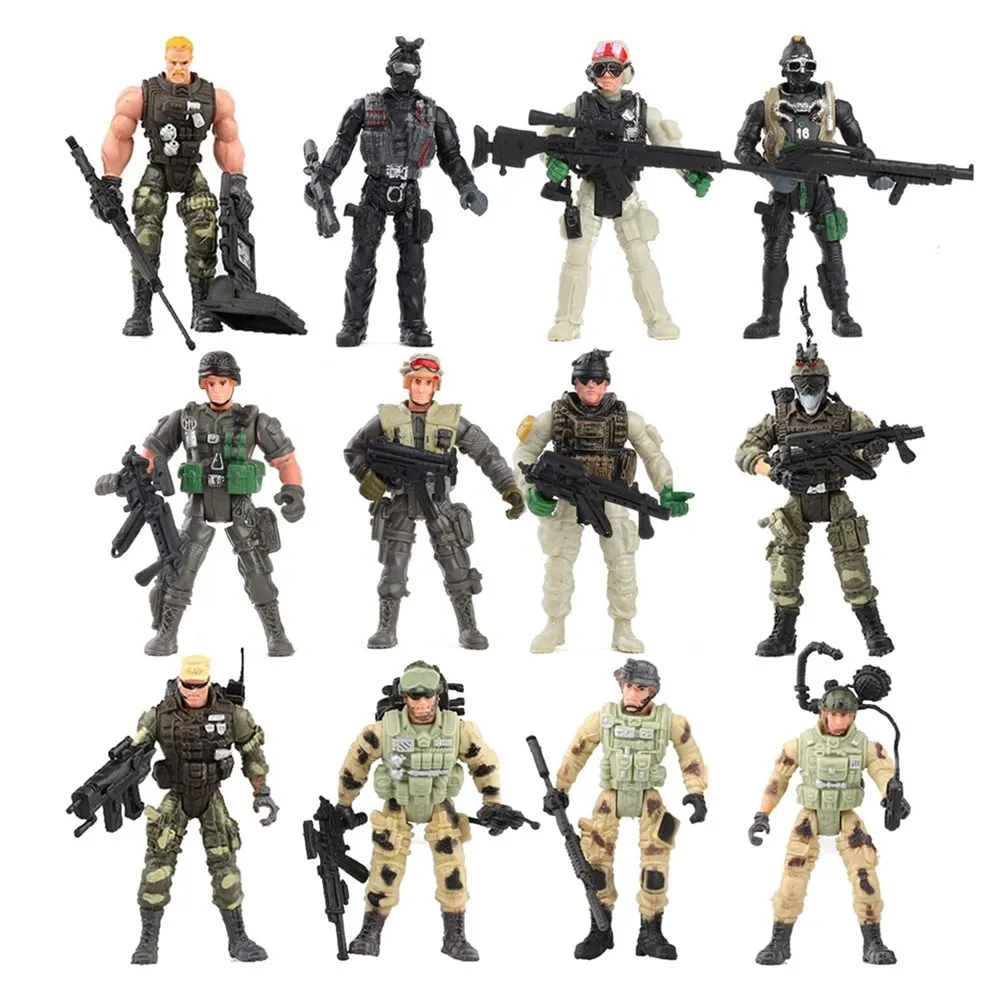 12er Pack Spezial einheiten Armee Kampf Swat Soldat Action figuren mit militärischen Waffen und Zubehör (4 Zoll)