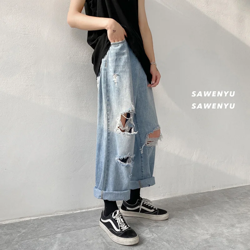 

Men Women's new summer design in 2021 chic baggy wide leg straight pants clothes jeans men hip hop streetwear jean street wear