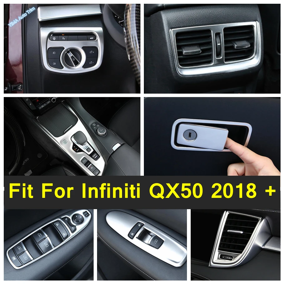 

Silver Rear Air AC Vent Outlet / Window Glass Lift / Head Lights Cover Trim For Infiniti QX50 2018 - 2022 Interior Accessories