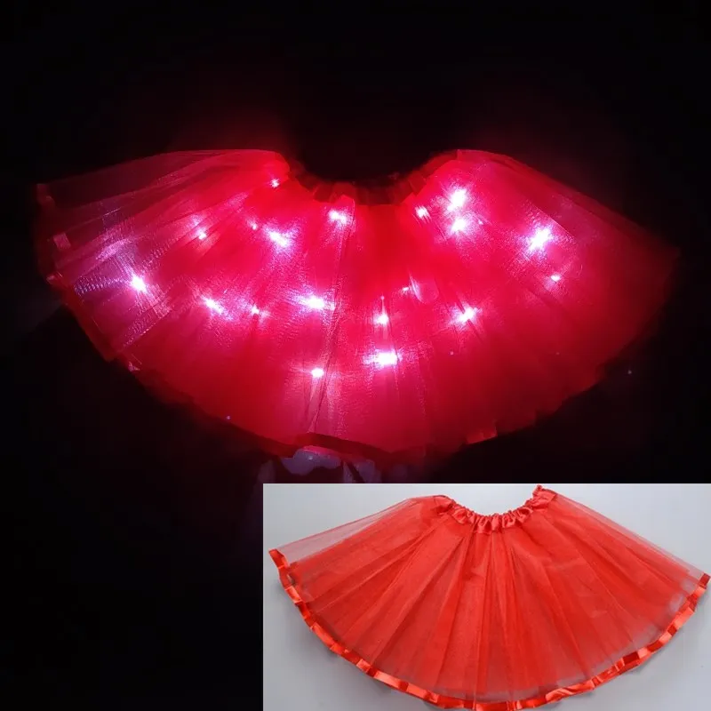 2024 new year Light LED Girl Kids Clothes  Tutu Skirt Princess Party Tutus Tulle Pettiskirt Child Ballet Dance  Christmas white