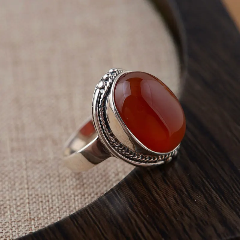 

FNJ 925 Silver Red Agate Ring for Women Jewelry 100% Original Pure S925 Silver Sterling Ring Vintage