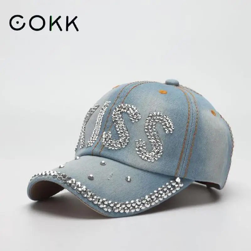 Denim Cap Women Summer Autumn Fashion Shiny Letter Hat Female Adjustable Baseball Cap Outdoor Casual Sun Hat New