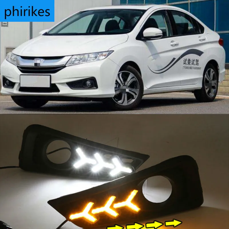 

1 комплект 12V ABS светодиодный для Honda City 2015 2016 DRL Вождения освещают светильник Дневной светильник с желтым Поворотная сигнальная лампа