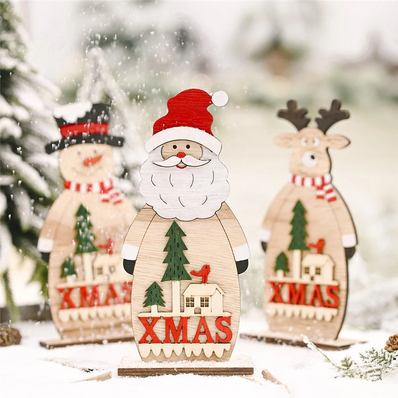 Natural Wood Christmas Decoration Santa Claus Snowman Table Craft Ornament Xmas New Year Party Wedding Home Decor Supplies 63057