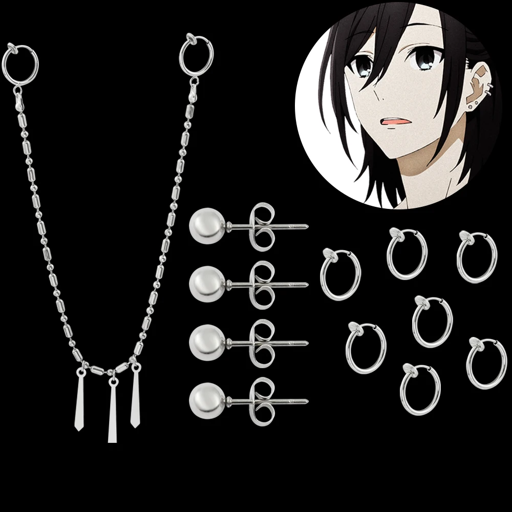 Anime Horimiya Miyamura Izumi Ear Clip Lip Chain Earring Stainless Steel Punk Earrings Cosplay Prop Accessories