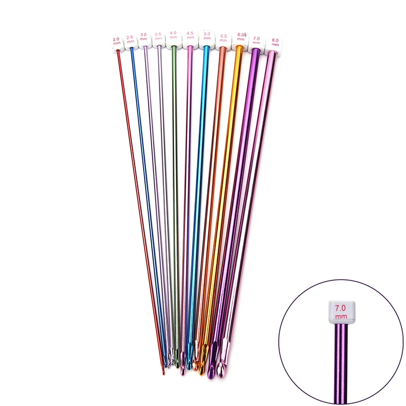 

11pcs 2mm-8mm 10.6" multicolourTunisian Afghan Crochet Hooks Long Sweater Scarf Needle Multicolor Aluminum Knitting Weaving Tool