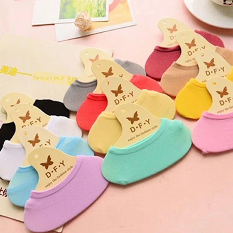 Kids Candy-colored Velvet No-show Socks Women's with Silicone Non-slip Socks Children Kids Ankle Hidden Socks Cotton Girls Solid