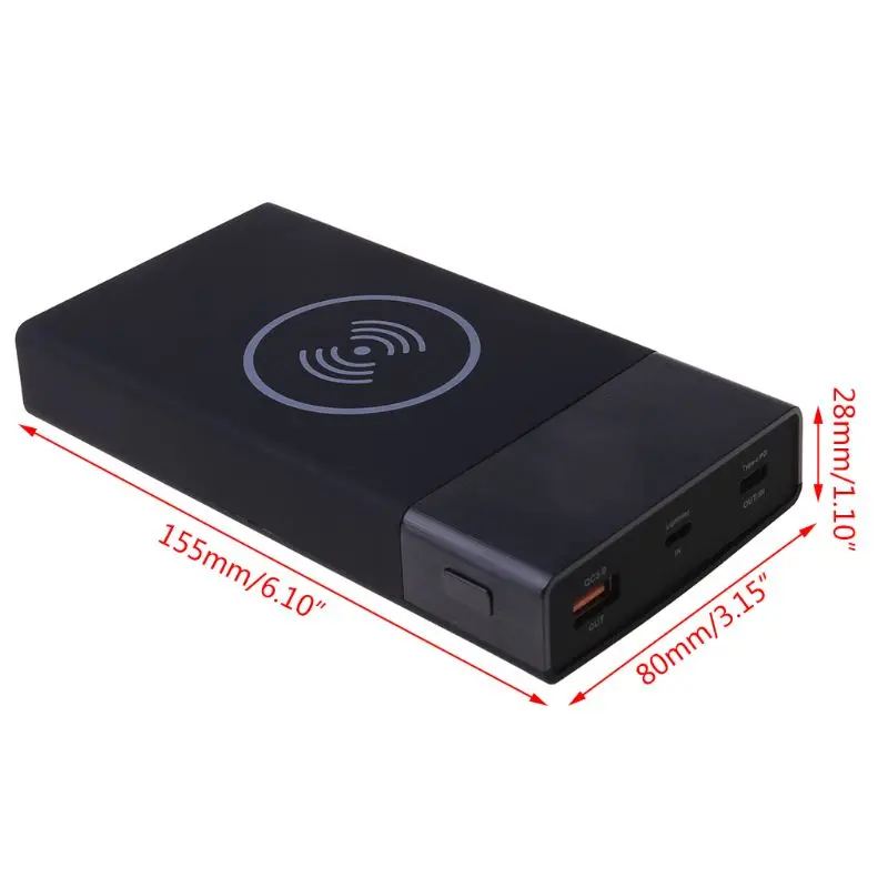 (No battery)6x 18650 Battery DIY Qi Wireless Charger QC3.0 USB Type C PD Fast Charge Power Bank Box Case for Mobile Phone Tablet