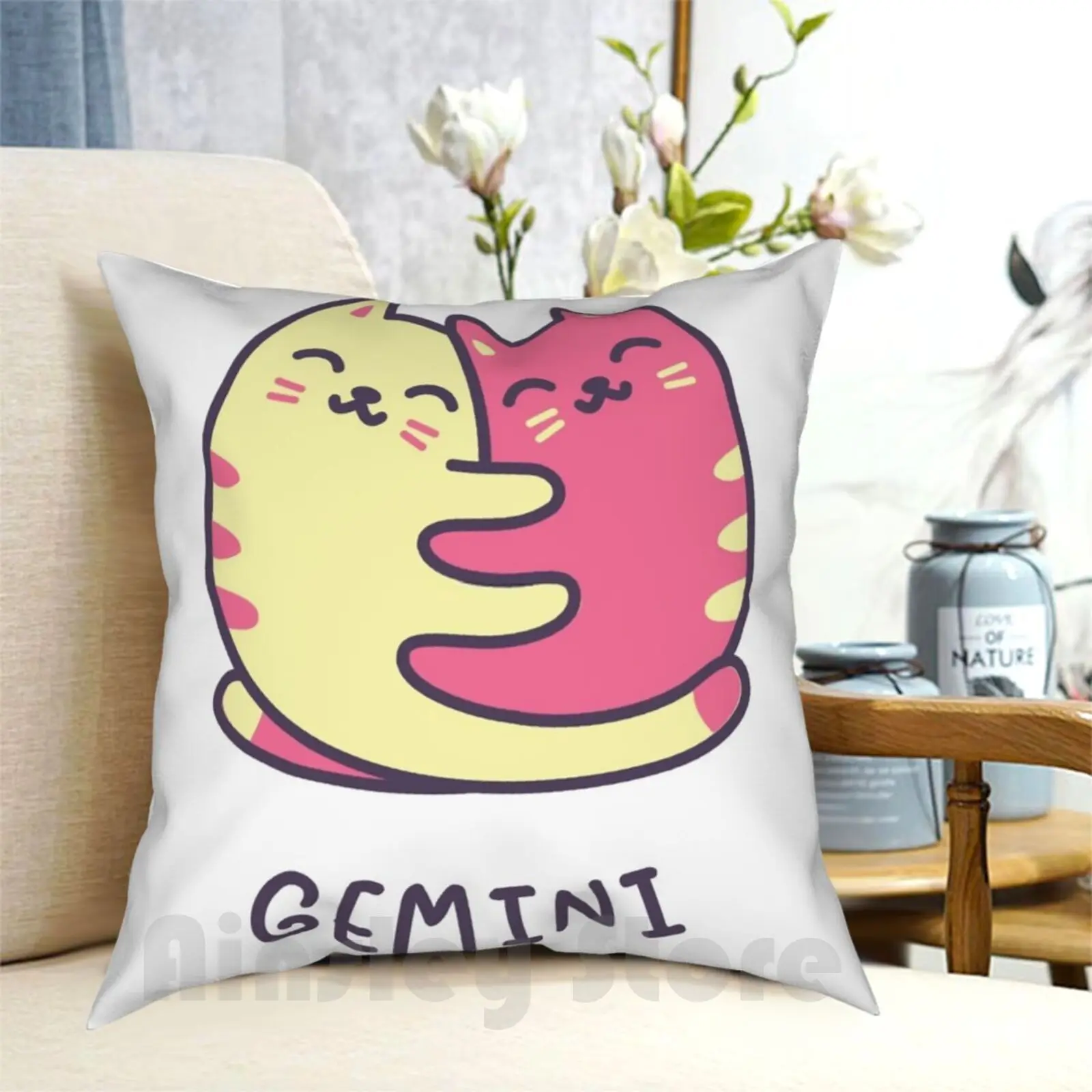 Funny Gemini Cat Horoscope Tshirt-Astrology And Zodiac Gift Ideas! Pillow Case Printed Home Soft Throw Pillow Banshee