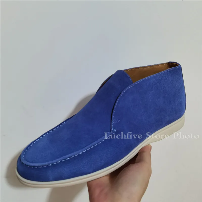 High Top Loafers Shoes for Men Real Suede Leather Slip on Open Casual Walking Shoes 2021Spring Autumn Hot Sale Men Flat Shoes