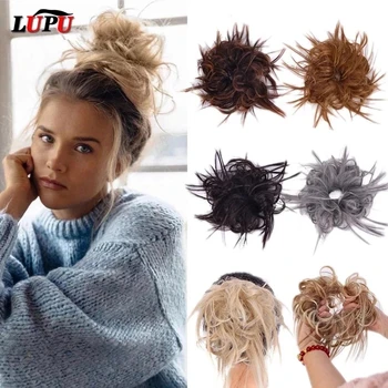 LUPU Synthetische Chignon Rommelige Scrunchies Elastische Band Knot Recht Opgestoken Haarstukje Hoge Temperatuur Vezel Natuurlijk Nep Haar