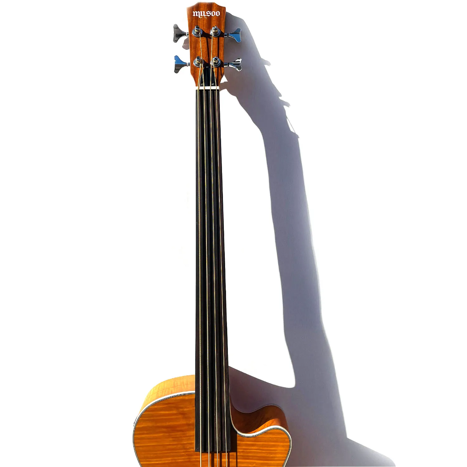 Custom Acoustic Electric Bass Cutaway Style with F Holes with Fretless with EQ IN Yellow