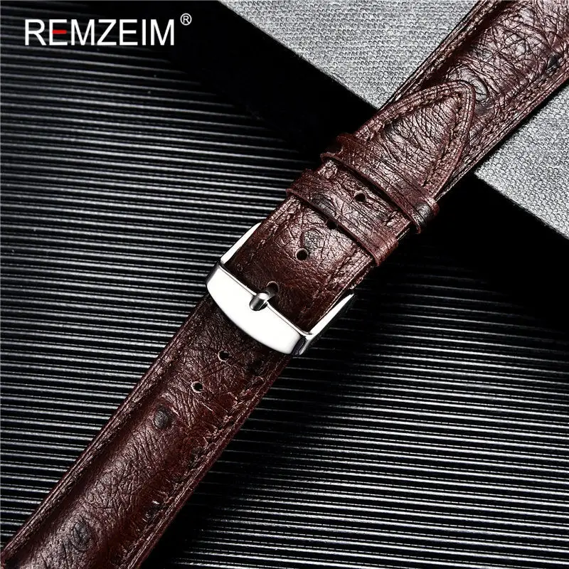 Watchband First Layer Cowhide Strap Ostrich Pattern 18mm 20mm 22mm Genuine Leather Quick Release Watch Strap With Solid Buckle