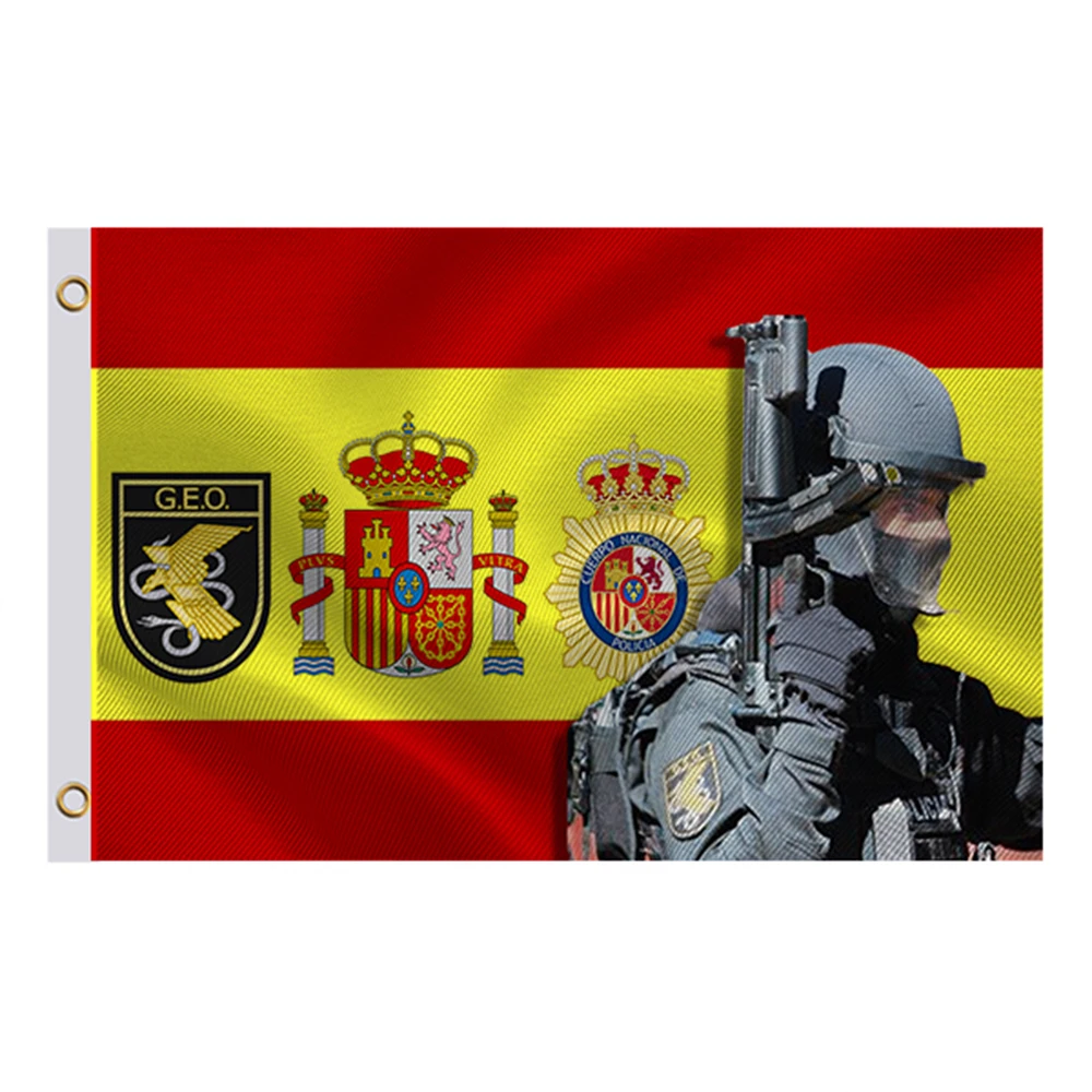 BANDERA DE ESPAÑA POLICIA NACIONAL GEO 3x5FT 90x150cm 100D Polyester With Two Brass Grommets Outdoor or Indoor Banner