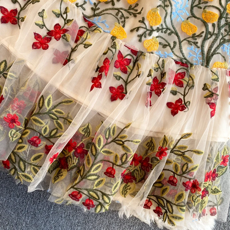 فستان SINGREINY بتصميم شبكي عتيق للنساء بأكمام قصيرة وكشكشة على شكل حرف a فستان صيفي أنيق عالي الجودة ملابس خروج أنيقة