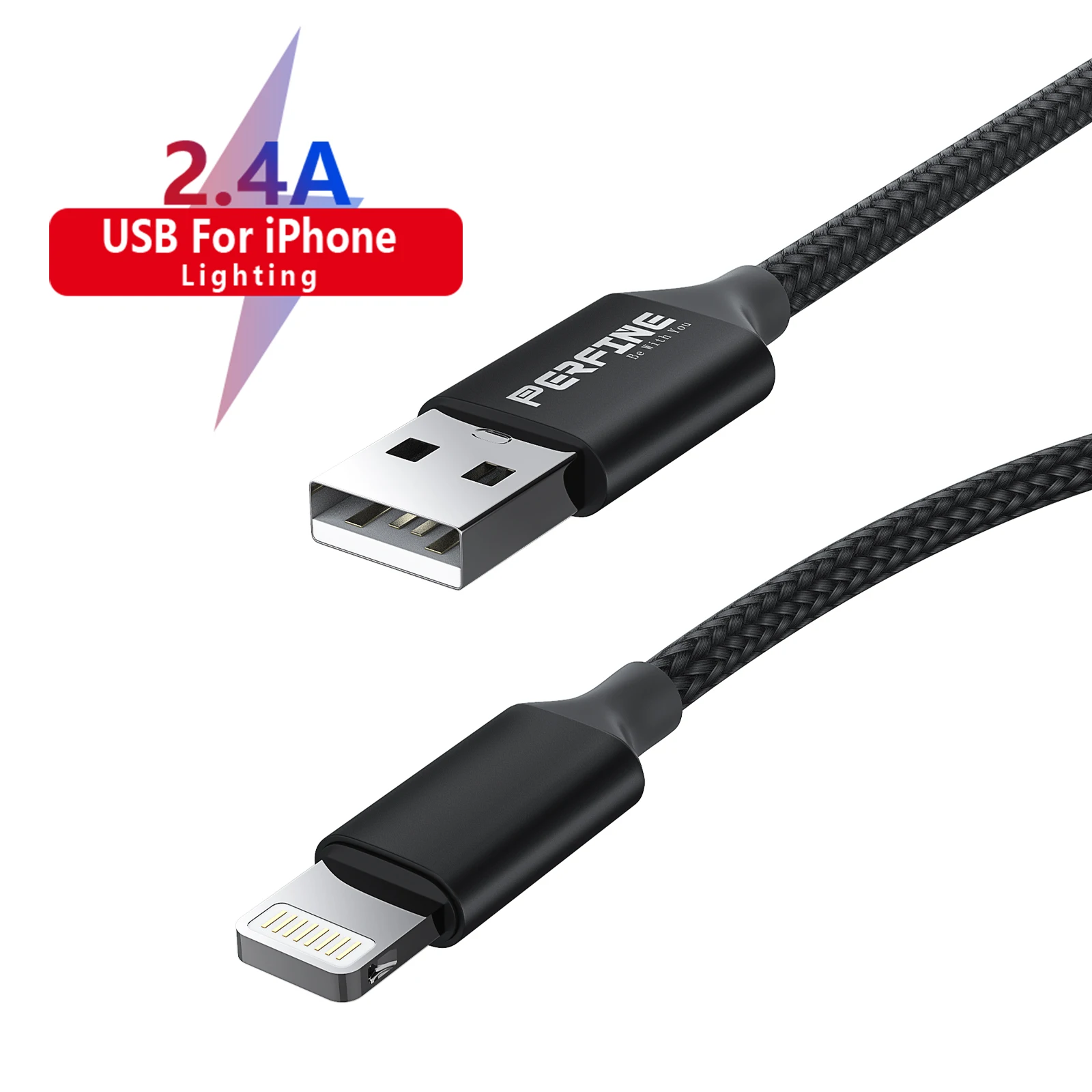 Perfine Lightning Cable ISO USB 2M Suitable for Iphone Ipad Nylon Data Transmission Quick Charge Cable