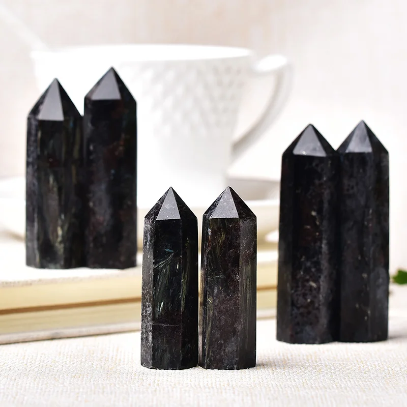 1pc Natural Crystal Point Astrophyllite Healing Stone Quartz Tower Fireworks stone Ornament for Home Decor Reiki Energy Stone