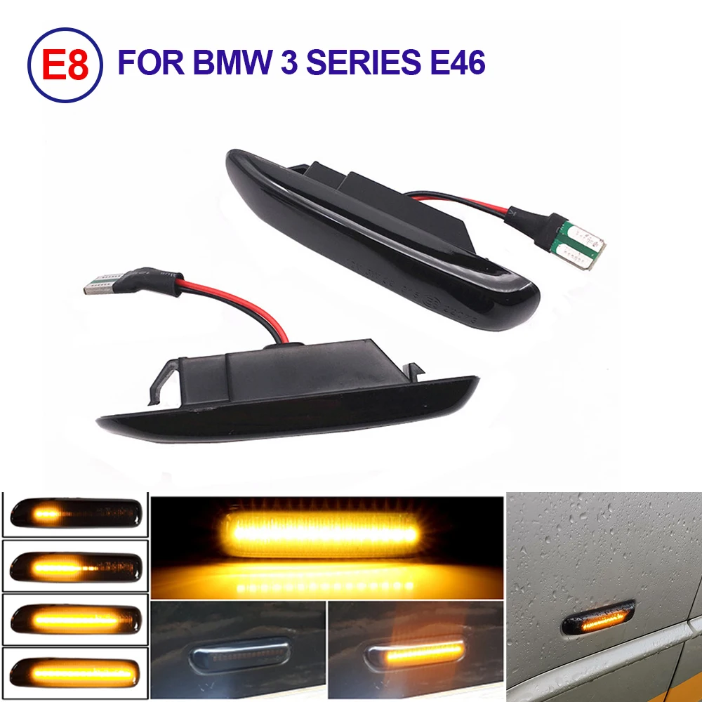 

2PCS LED Dynamic Turn Signal Blinker For BMW E46 Limo Coupe Compact Cabriolet Touring Sequential Side Marker Mirror Indicator