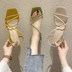 Med Block Heels Comfort Shoes For Women Sandals Straps Slip-on Loafers Summer Women's Espadrilles Platform All-Match Suit