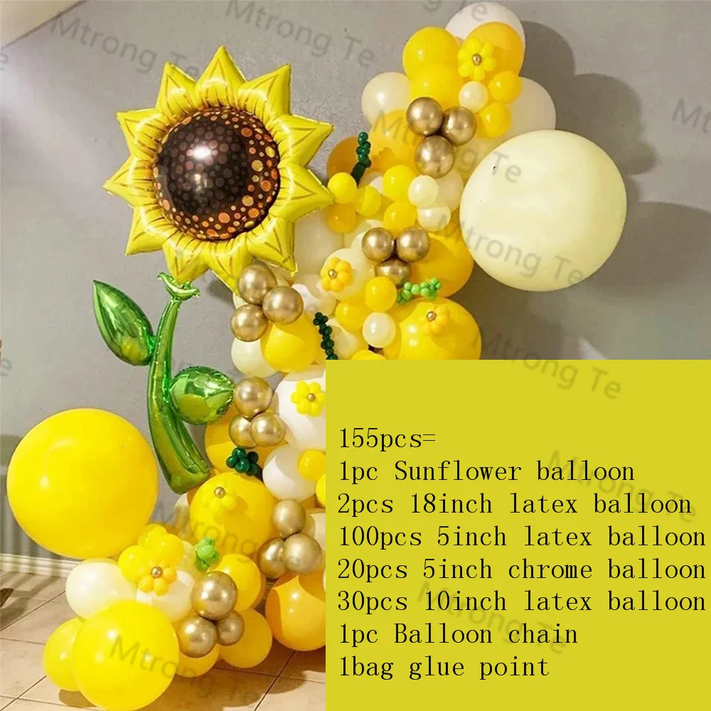 155pcs Sunflower Foil Balloons Aldult Romantic Wedding Birthday Secoration Valentine's Day Event Party Yellow Latex Supplies