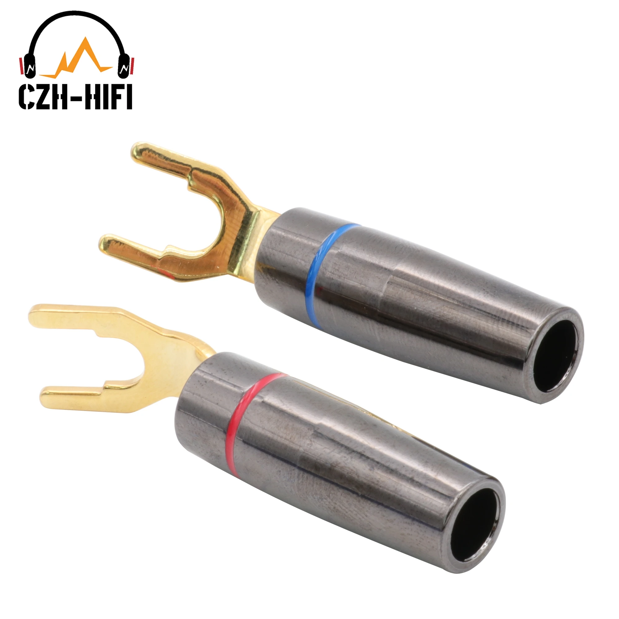 1pair EIZZ High End Banana Spade Plug Connector Gold Plated Brass Audio Speaker Cable Y Fork Male Jack HiFi DIY