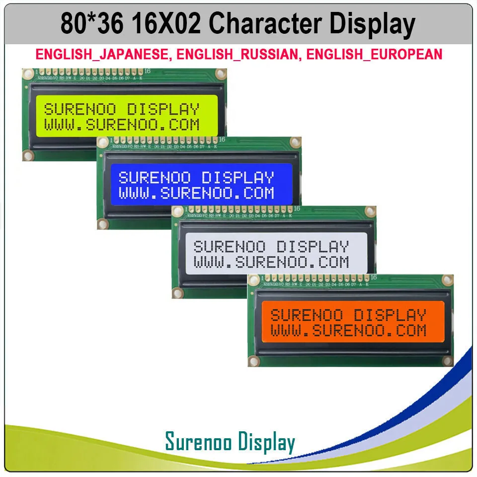 1602 162 16X2 16*2 Inglês Japonês Russo Cirílico Europeu Hebraico Caráter Módulo LCD Painel de Tela de Exibição LCM Azul Branco