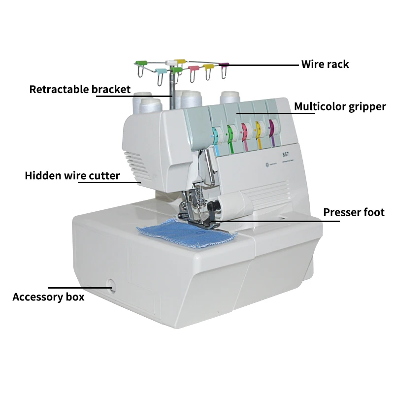 1PC Sewing Machine Line Hemming Zigzag Stretch Sewing Machine 857 Overlock Machine With English Manual 220V