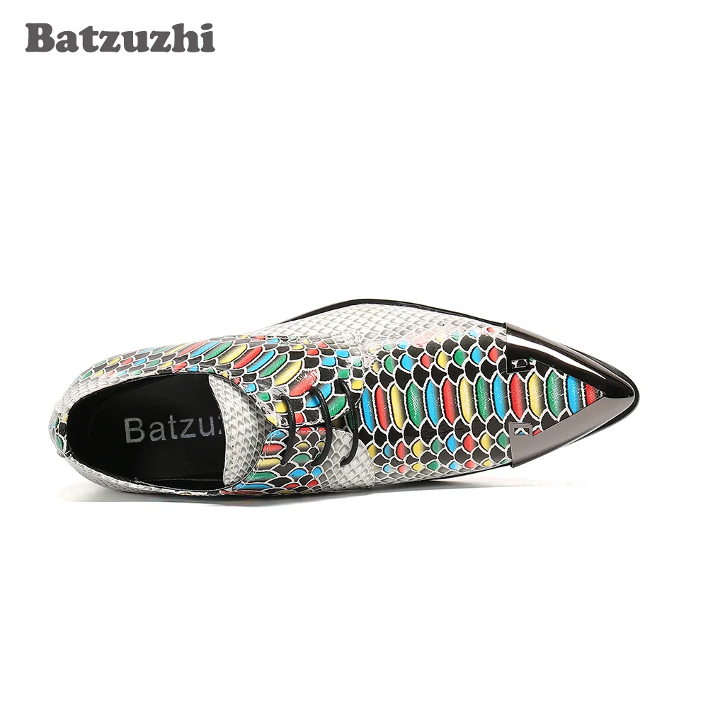 Batzuzhi Japanese Style Men's Shoes Pointed Iron Toe Formal Leather Dress Shoes Personality Color Party and Wedding Shoes Men!