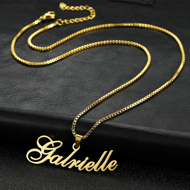 Custom Box Chain Name Necklace Personalized Gold Plated Letter Nameplate Pendant Necklaces for Women Men Girl Jewelry Gifts