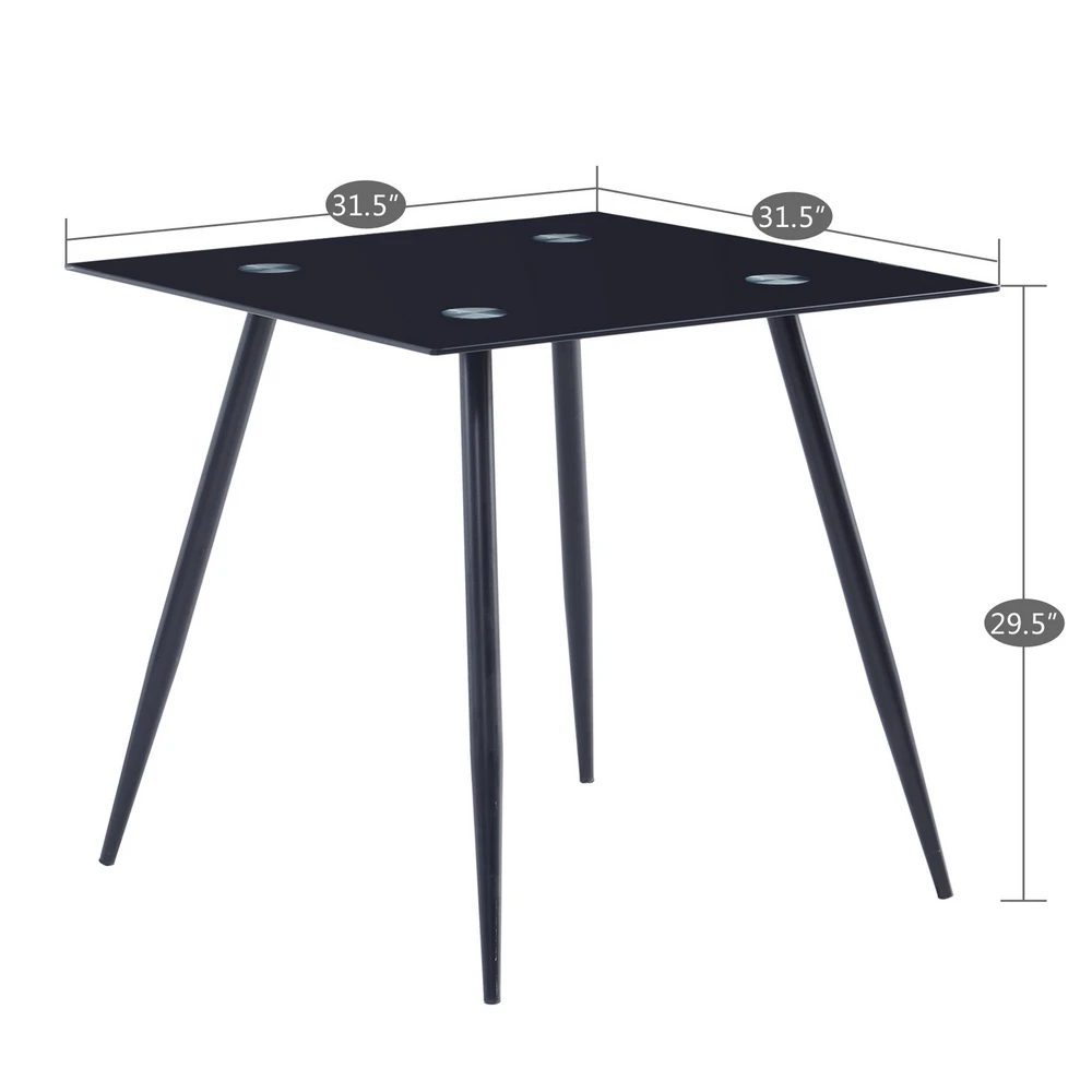 In Stock 80*80*75cm Glass Dining Table Black（only table） US Warehouse