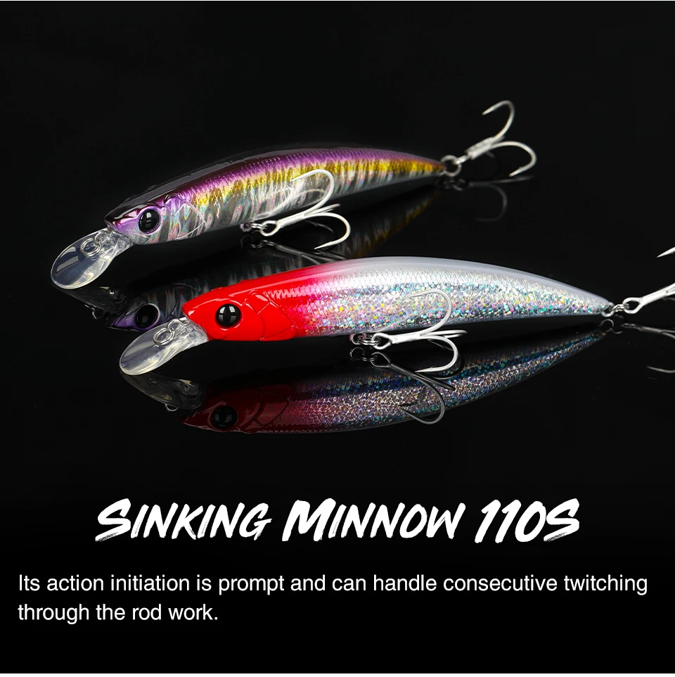 TSURINOYA 110S Sinking Minnow DW77 110mm 22g Großer Kunstköder für Forellen, Hechte, Wolfsbarsche, Meeresangeln, Jerkbait, Wobbler – Detail 12