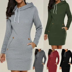 Extra Long Hoodie Plain Hooded Elegant Sweatshirt 4xl 5xl Big Size Mujer 2020 Cord Tunic Hoodies Dress Women Casual Wear