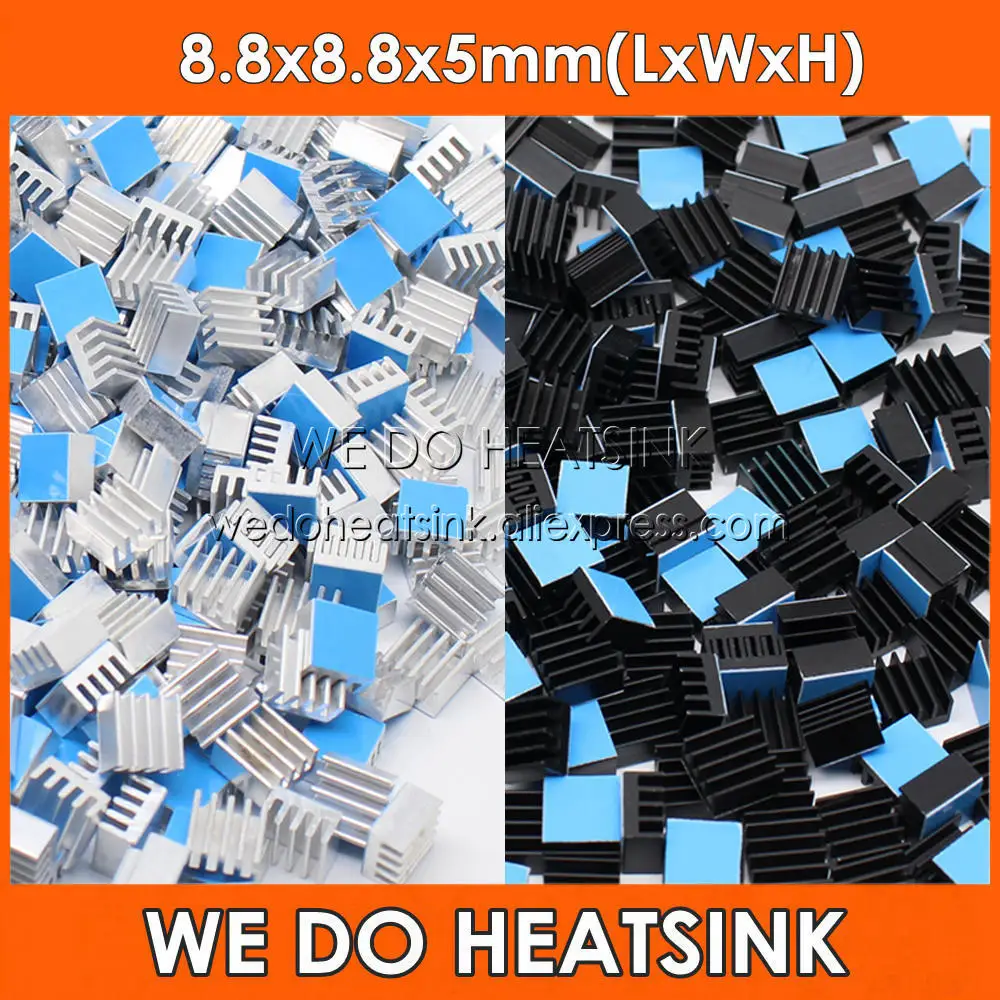 Wholesale 8.8x8.8x5mm Silver / Black / Blue Anodized Aluminum Mini Heatsinks IC Heatsink With Thermal Ahesive Tape Applied