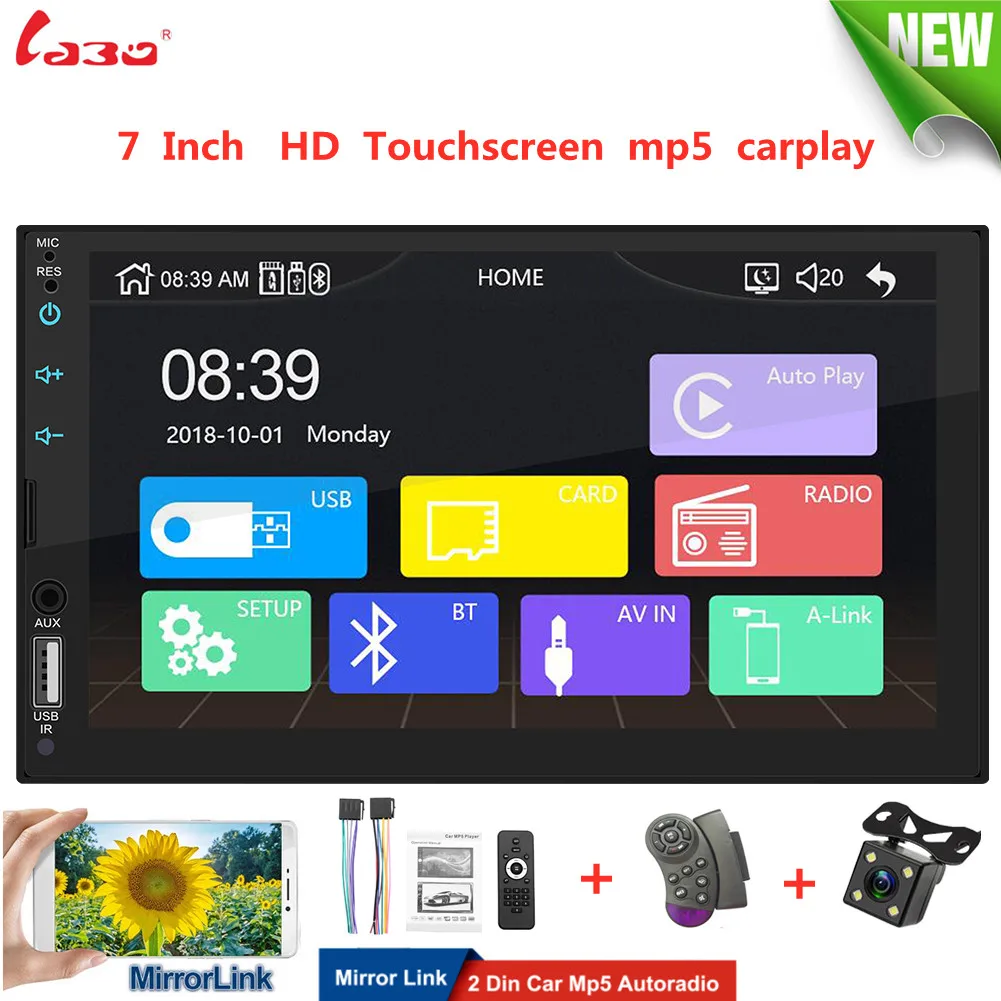 

LABO 2 Din 7" Touch Screen Apple Carplay Car Radio Bluetooth Android Auto Stereo Receiver Support Reverse Camera MP5 Player