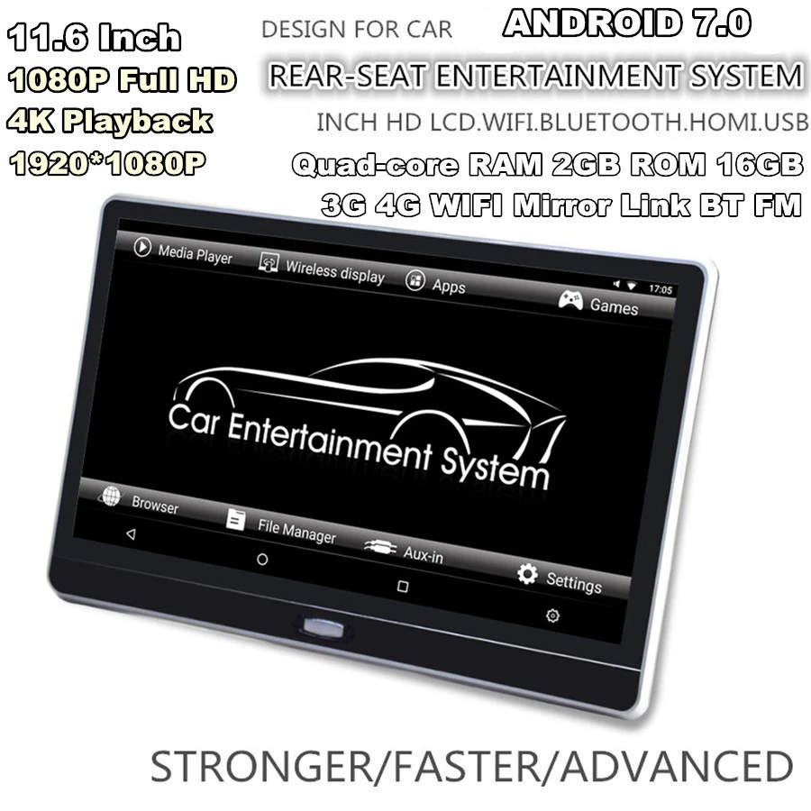 

2 шт., мониторы на подголовник заднего сиденья, 11,6 дюйма, HD 1080P, Android 7,0, 2 Гб ОЗУ, 16 Гб ПЗУ, четырехъядерный, Wi-Fi, BT, HDMI