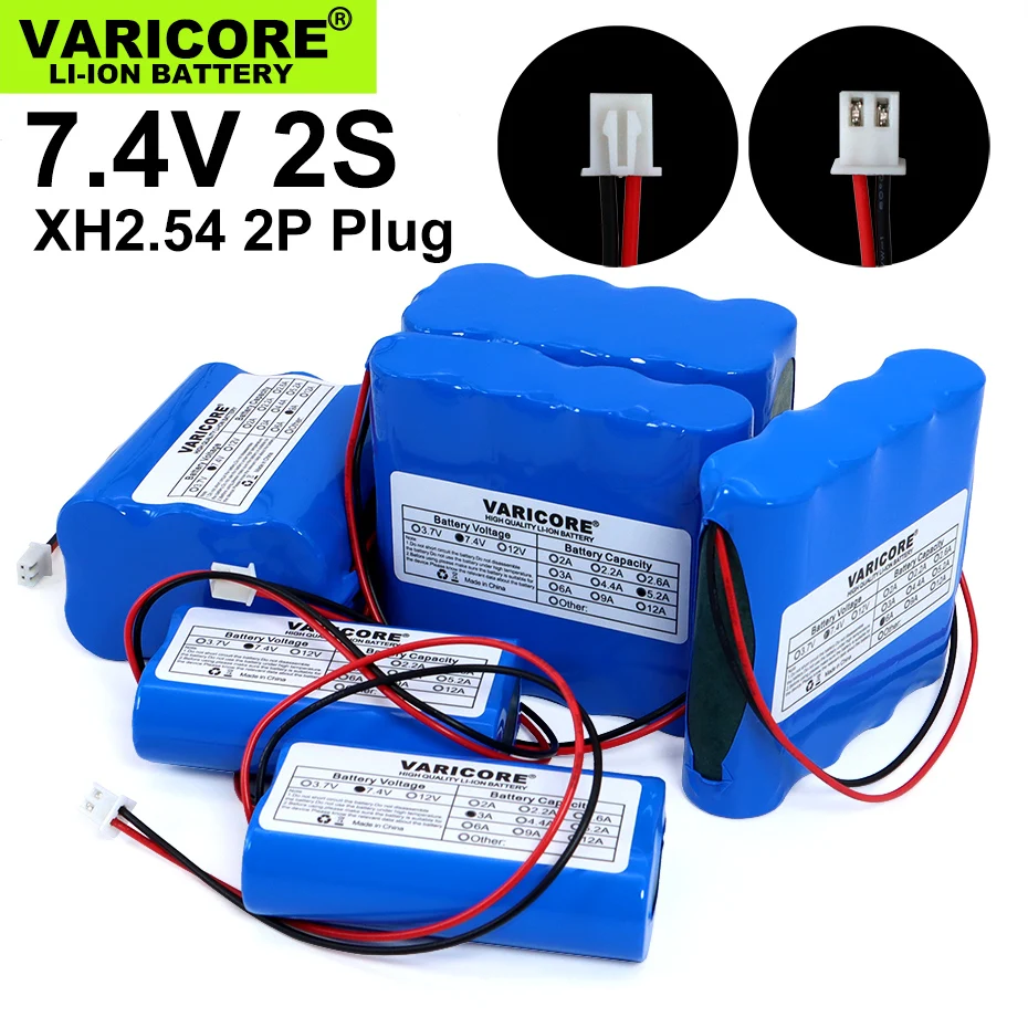 7.4V/8.4V 18650 Lithium Batterij 2600Mah 3000Mah 5200Mah 6000Mah 9000Mah 12000Mah met Pcb Beschermen XH2.54 2P Plug
