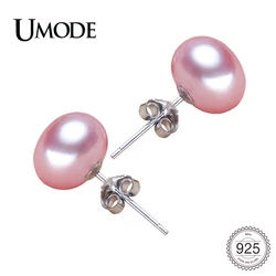 Umode-女性用ナチュラルパールイヤリング,925スターリングシルバー,ラウンド,ホワイト,オレンジ,パープル,パール,ジュエリーギフトuae0003