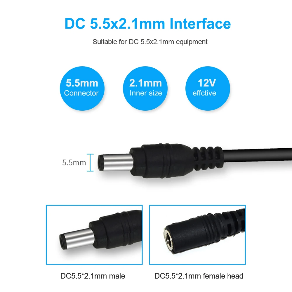 30ft/10 Meters Length Power 10M Extension Cable For Security CCTV Camera DC 12V Power Adapter 5.5x2.1mm DC Plug