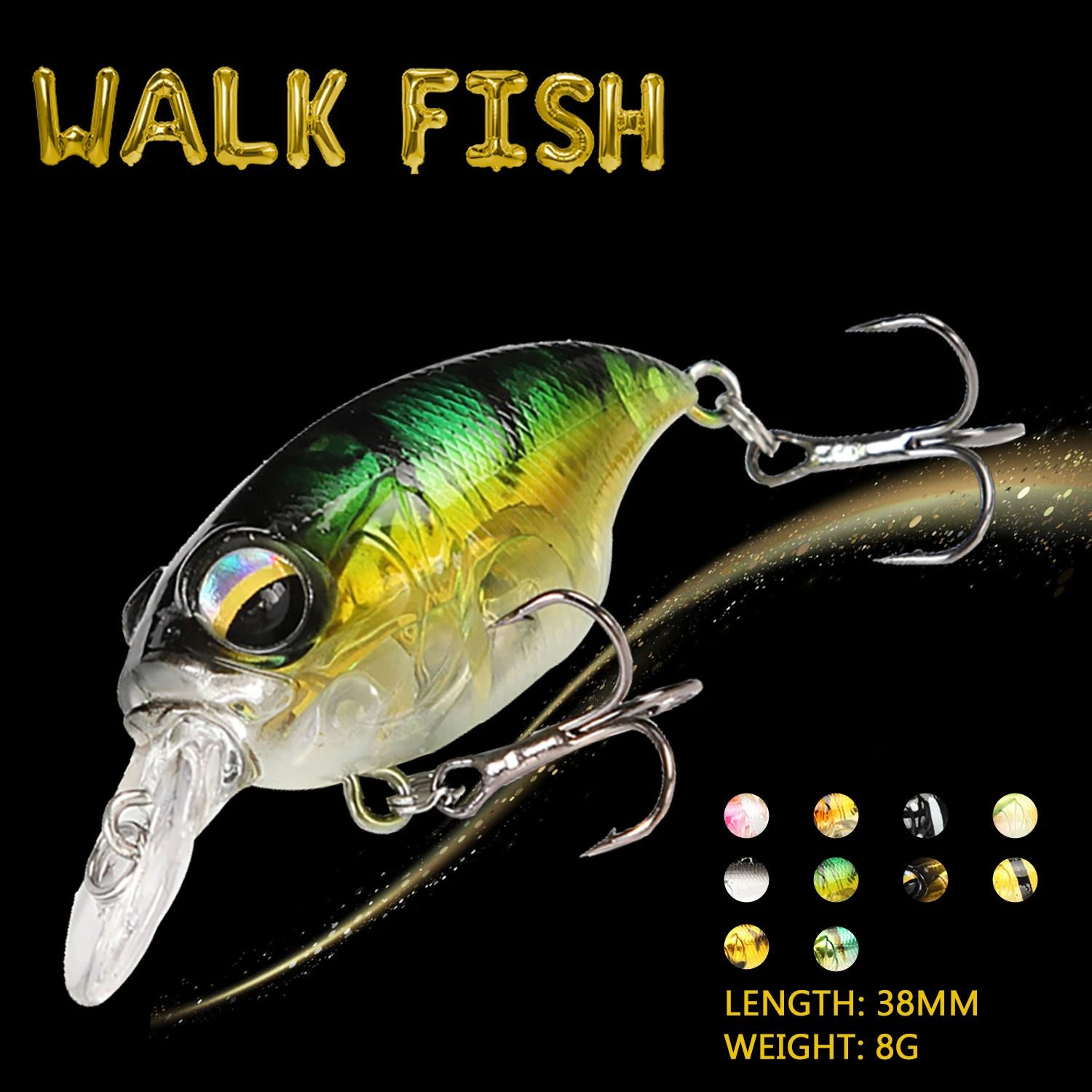 WALK FISH 38mm/8g Fishing Lure Floating Crankbait Artificial 3D Eyes Hard Fishing Baits Three Hooks Fishing Baits Fishing Tools